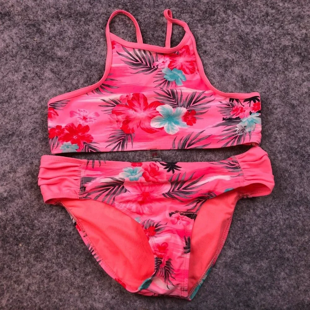 Zero Xposur Bikini Set 14 Girls Sports Bra Bralette Hipster Full Coverage Floral
